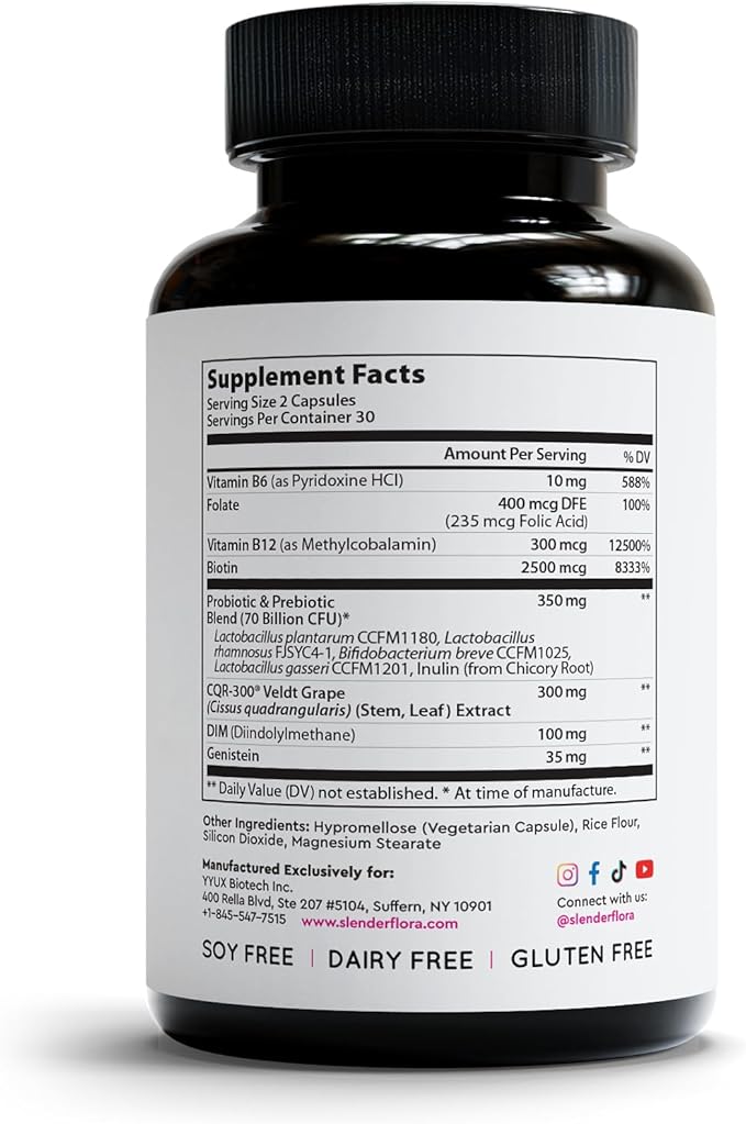 SlenderFlora - Menopause Probiotic Supplement | Weight Management Hot Flashes Night Sweats Bloating | 70 Billion CFU | Gluten Soy &amp Dairy Free | 60 Ct Pack of 2