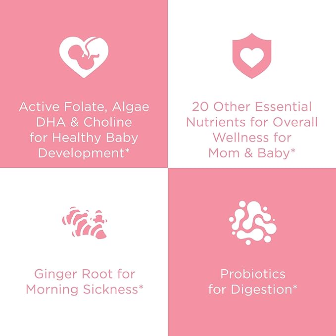 Hyland's Easy Morning Prenatal Multivitamin and Digestive Health and Morning Sickness Relief 60 Vegan Capsules with Folate Choline Zinc Ginger Root Prebiotics and Algae DHA (Pack of 2)
