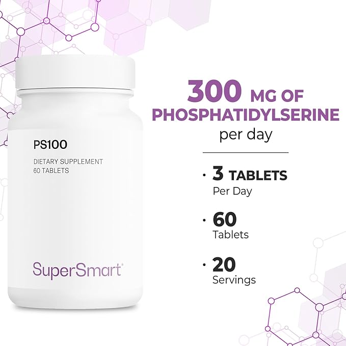 Supersmart - PS100 Supplement 300mg per Day (Phosphatidylserine) - Brain Health &amp Protect - Memory Support | Non-GMO &amp Gluten Free - 60 Tablets