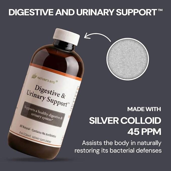 Nature's Rite Colloidal Silver Liquid Digestive &amp Urinary Support 45 ppm Silver Hydrosol for Immune Support (8 oz)