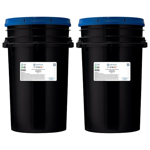 Lab Alley Activated Charcoal Powder Food Grade Kosher Certified Halal Wood Based Ideal for Water &amp Air Filtration Detoxifying Skincare Products and Odor Control - (2 x 6Kg Containers)