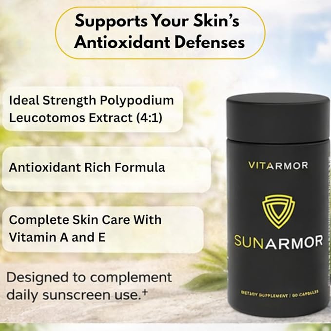 SunArmor Dietary Supplement with 240mg Polypodium Leucotomos Fights the Signs of Photoaging Dermatologist Developed 60 Capsules