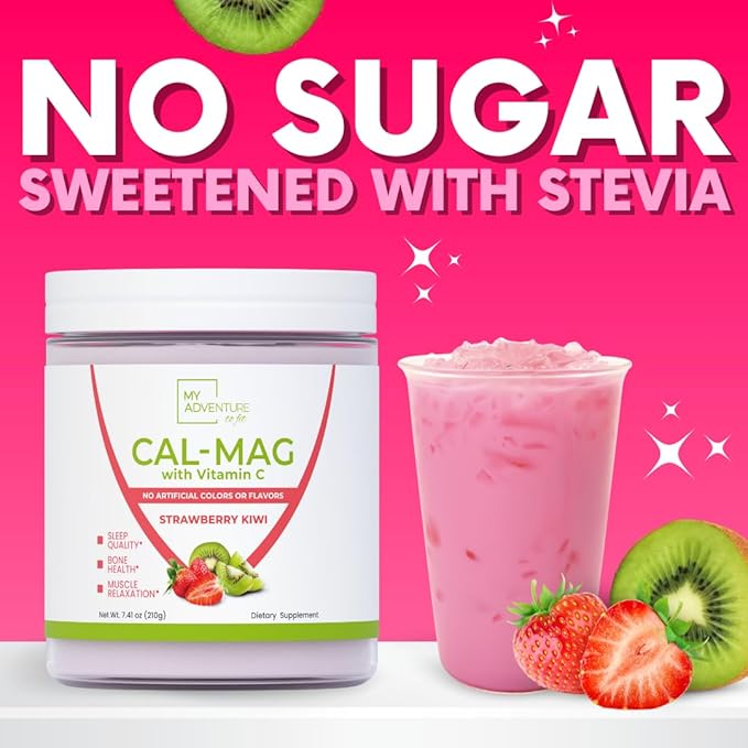 Calcium Magnesium Powder Supplement - Magnesium Calcium Carbonate Powder for Strong Bones - Natural Magnesium Powder for Sleep Quality - Magnesium Citrate Powder (Strawberry Kiwi30 Servings)