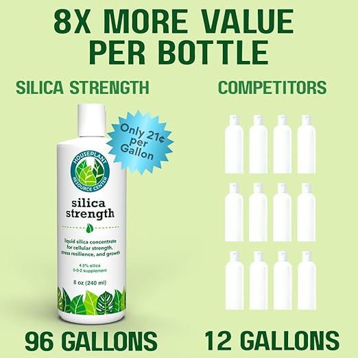 Silica Strength Plant Supplement – Strengthens Stems Supports Upright Leaves &amp Improves Stress Resilience | Ready-to-Use 4.5% Liquid Concentrate for Houseplants | 8 oz | Makes 96 Gallons