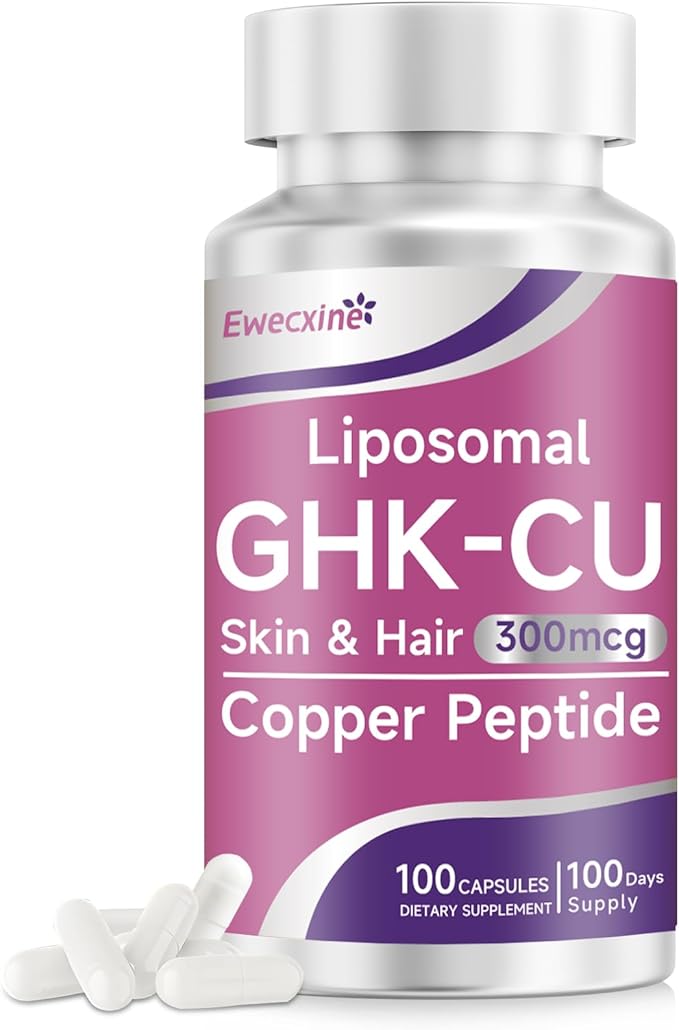 GHK-Cu Copper Peptide Supplement 300 mcg per Serving Liposomal Formula 100 Vegan Capsules – Beauty Support Matrix with Biotin Phytoceramides &amp Herbal Blend