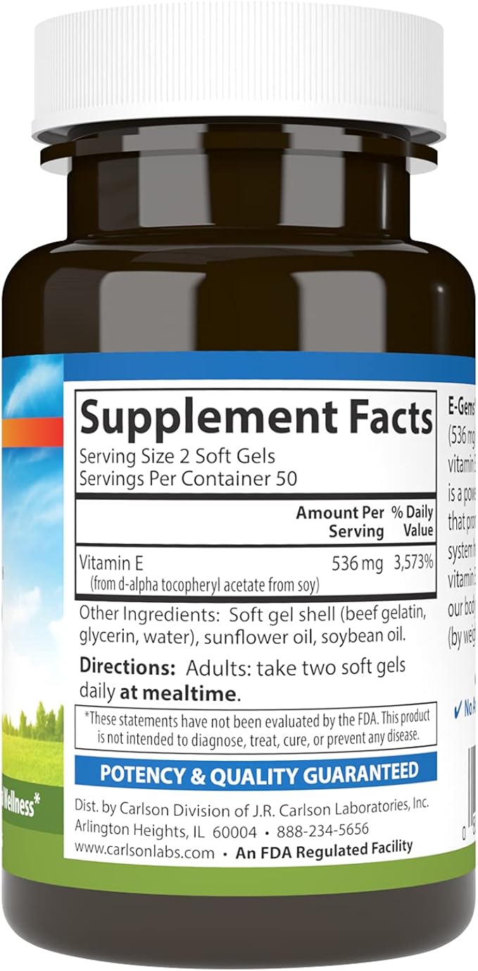 Carlson - E-Gems 800 IU (536 mg) Natural-Source Vitamin E Optimal Wellness 50 Soft Gels