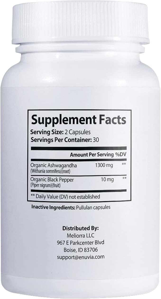 Ashwagandha Supplement - Natural Relief and Stamina Support to Help Ease Tension 60 Capsules Pure Root with Black Pepper Extract for Enhanced Absorption Vegan Made in the USA