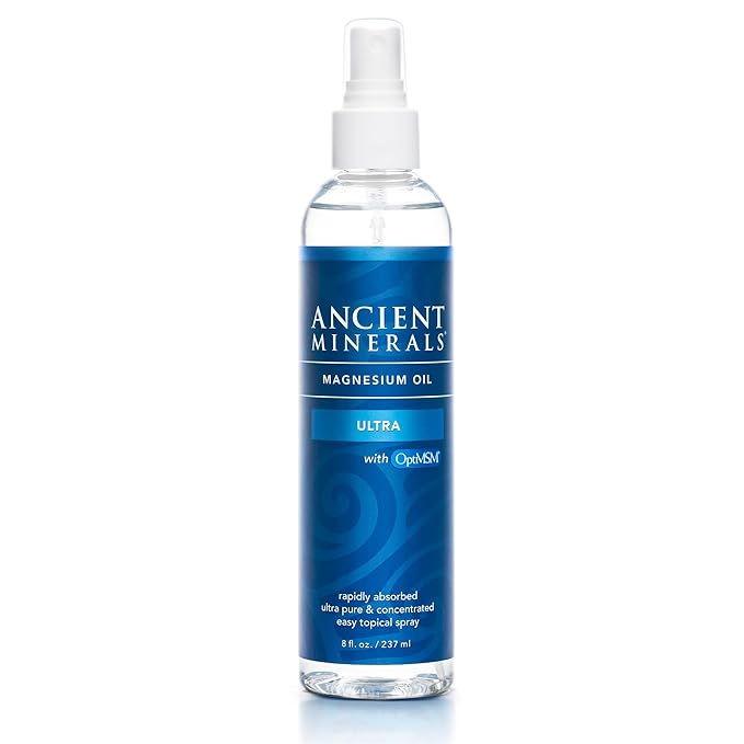 Ancient Minerals Ultra Magnesium Oil Spray Bottle of Pure Genuine Zechstein Magnesium Chloride - Topical Skin Application (8oz)