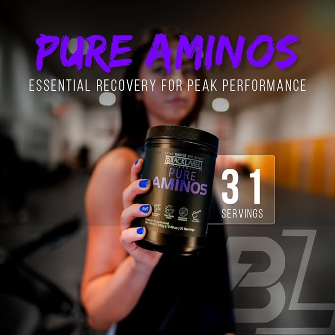 BLACKLABEL Supplements Pure AMINOS Essential Amino Acids Grape Crush 31 Servings – Vegan Post-Workout Recovery Powder – Low Calorie Amino Acid Supplement for Muscle Support and Performance