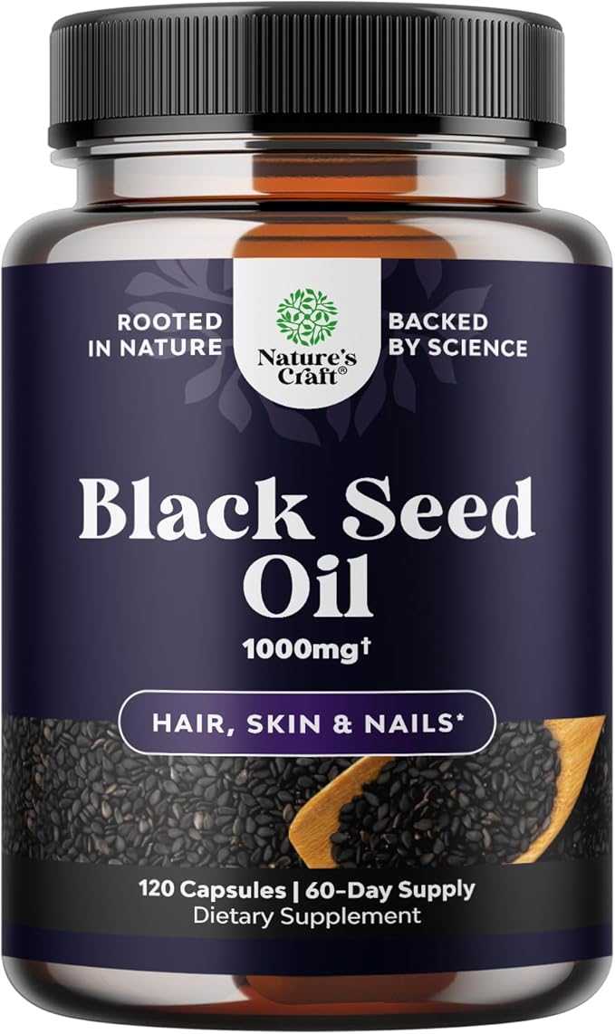 Cold Pressed Black Seed Oil Capsules - Vegan Nigella Sativa Black Cumin Seed Oil Capsules with Omega 3 6 9 Antioxidants and Thymoquinone for Hair Growth Immune Support Joint Health and Digestion 120ct