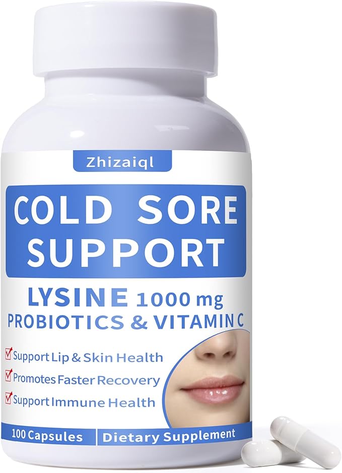 Lysine Cold Sore Treatment for Lips with Probiotics &amp Vitamin C for Lip Skin Gut &amp Immune Health Managing Cold Sore Frequency &amp Severity Cold Sore Patch Alternative 100 Capsules