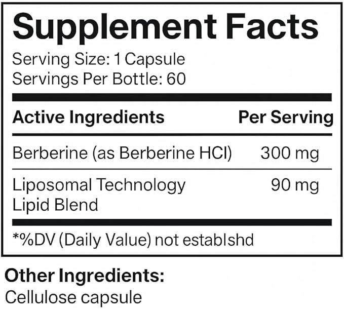 Liposomal Berberine – 300mg Berberine HCl – Metabolic Wellness &amp Gut Balance – High Absorption Capsules – Vegan Non-GMO – 60 Capsules