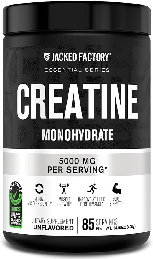 Jacked Factory Creatine Monohydrate Powder 425g 85 SV &amp L-Glutamine Supplement 500g 100 SV - No Artficial Fillers Unflavored