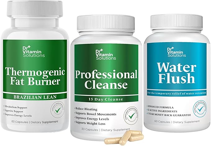DR VITAMIN SOLUTIONS 15 Day Cleanse Thermogenic Fat Burner Water Weight Loss for Women &amp Men Bundle 180 Capsules