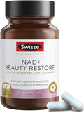 Swisse Plus NAD+ Beauty Restore | Clinically Tested Ingredients | NAD+ Supplement for Men &amp Women | Supports Collagen Formation Skin Elasticity &amp Anti-Aging Supplement | 30 Capsules