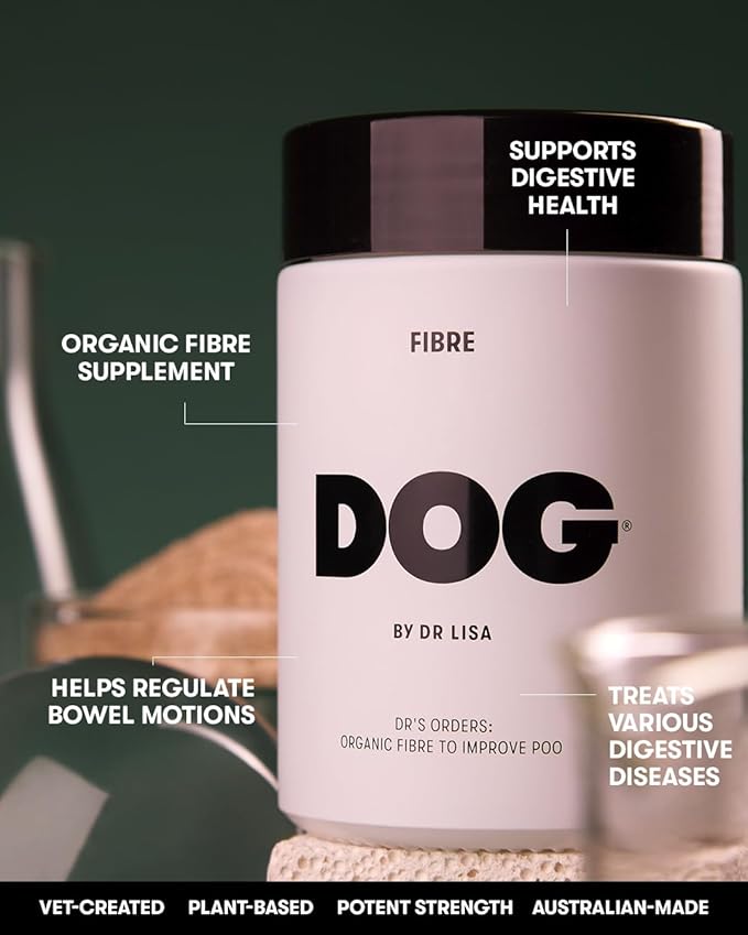 DOG by Dr Lisa - Fibre - Daily Fiber Supplement for Dogs - Supports Bowel Health and Stools - Made with Prebiotics Postbiotics &amp Paraprobiotics - Vet-Created - Size 100g / 3.53oz