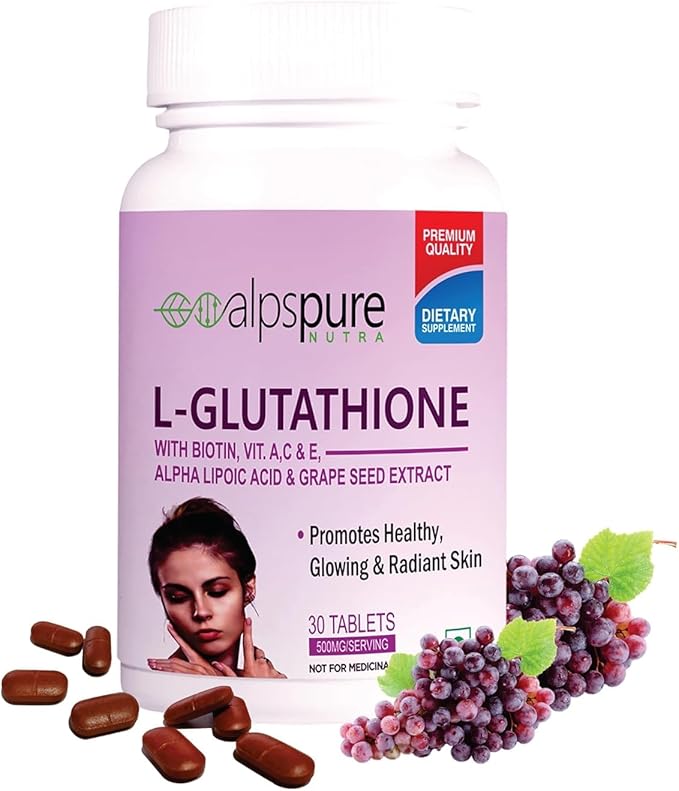Generic L-Glutathione Tablets with Biotin Vitamin A.C E Alpha Lipoic Acid &amp Grape Seed Extract (30 Tablets) for Healthy and Youthful Glowing Skin for Men and Women Pack of-1