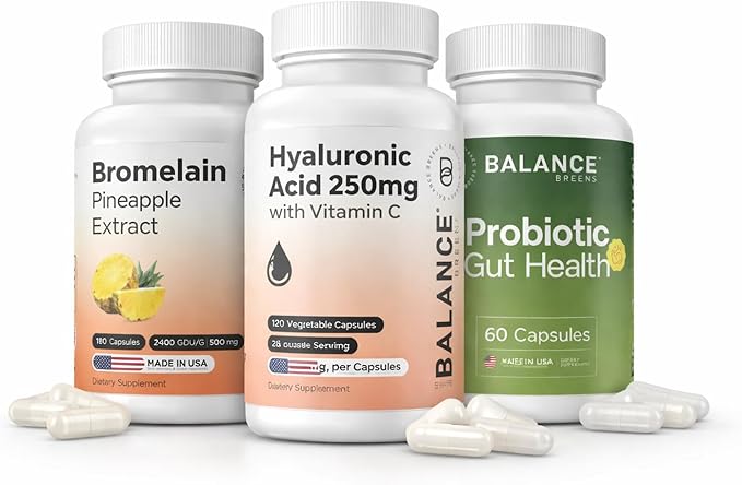 Bromelain + Hyaluronic Acid + Probiotics Digestive Balance Hydration &amp Mobility Support Bundle