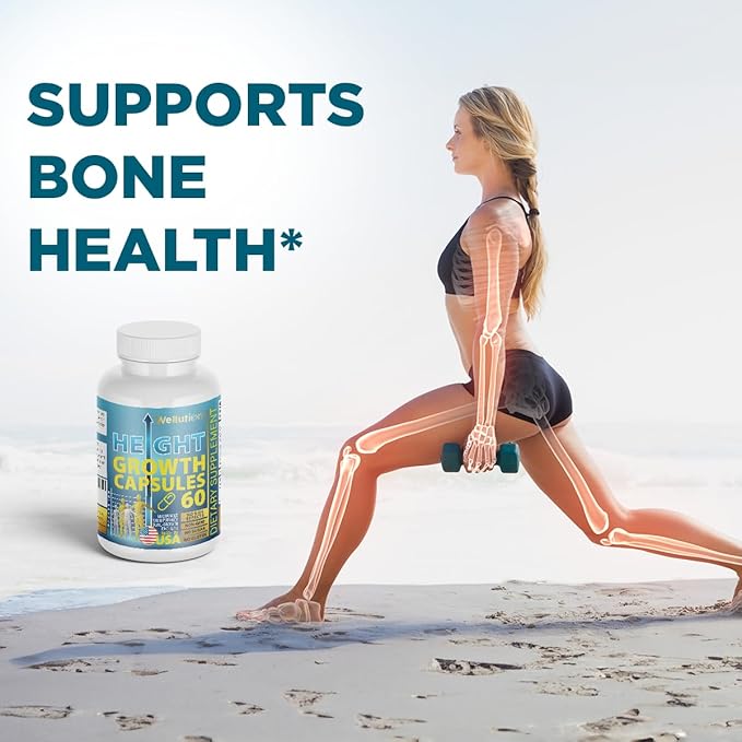 WELLUTION Bone Strength &amp Growth Support for Kids &amp Teens – Calcium Collagen Vitamin D3 &amp Herbal Blend – 60 Capsules Non-GMO Gluten-Free Made in USA