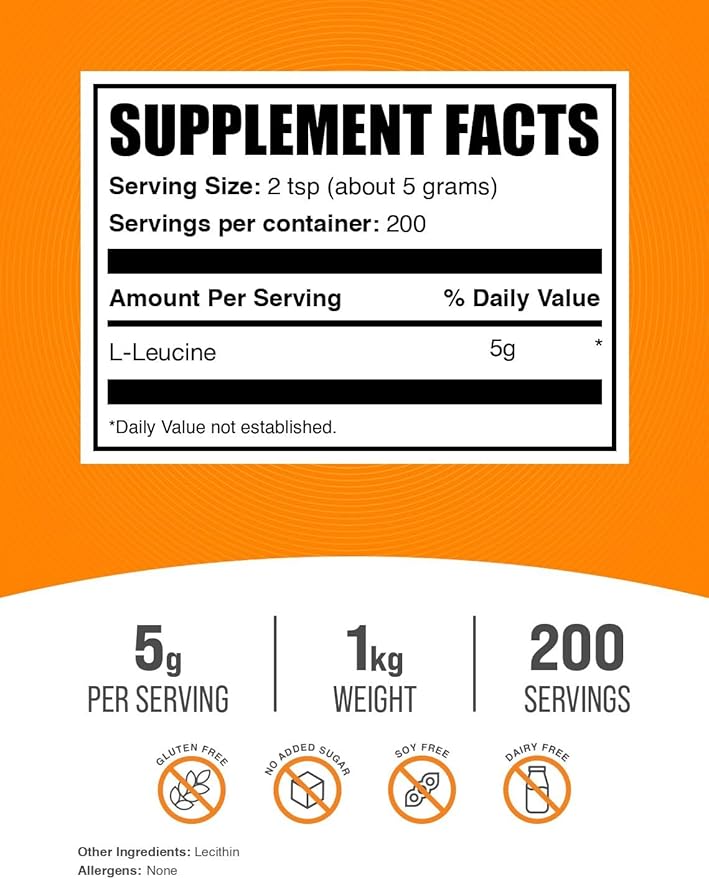 BulkSupplements.com L-Leucine Powder - Leucine Supplements BCAA Supplements - Amino Acid Powder Unflavored 5g per Serving 1kg (2.2 lbs) (Pack of 1)