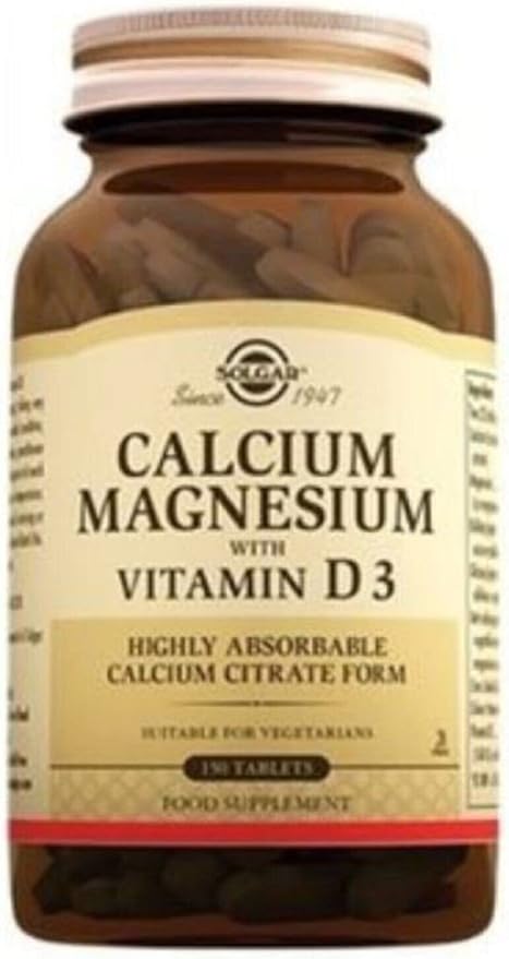 Solgar Calcium Magnesium with Vitamin D3-150 Tablets Pack of 2 - Promotes Healthy Bones Supports Nerve &amp Muscle Function - Non-GMO Gluten Free Kosher - 60 Total Servings