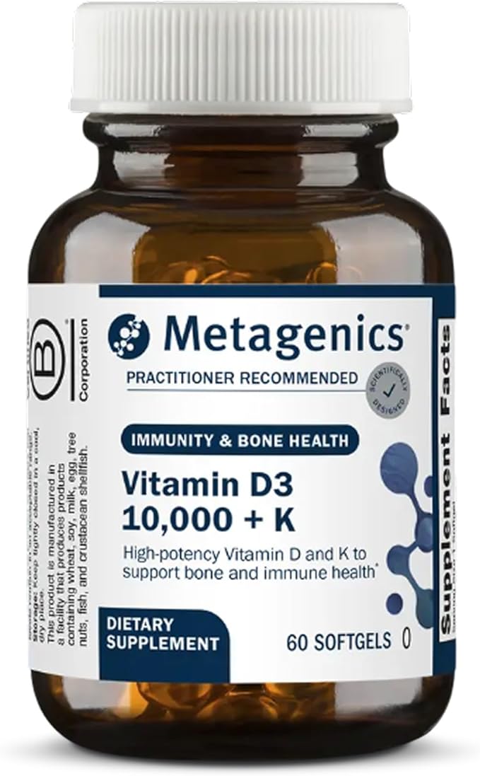 Metagenics Vitamin D3 + K - for Artery Health Immune Support Bone &amp Heart Health* - Vitamin D with MK-7 (Vitamin K2) - Non-GMO - Gluten-Free - 60 Softgels - 10000 IU