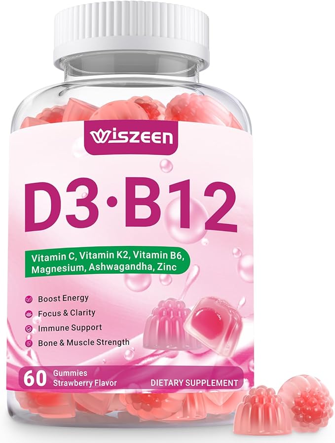 Vitamin D3 B12 Gummies D3 B12 Vitamin for Adults Vitamin D Supplement with Ashwagandha Magnesium Vitamin K2 for Immune &amp Energy Support
