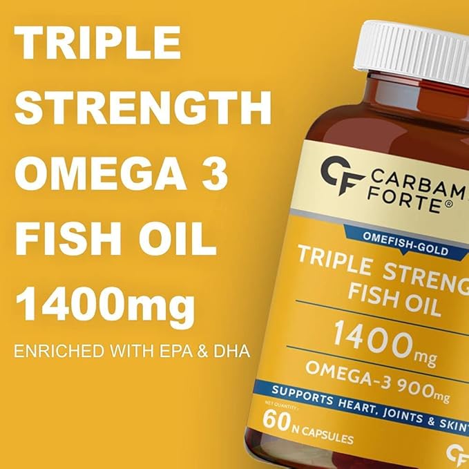 Triple Strength Fish Oil 1400mg with Omega 3 900mg for Men &amp Women - 60 Softgel Capsules