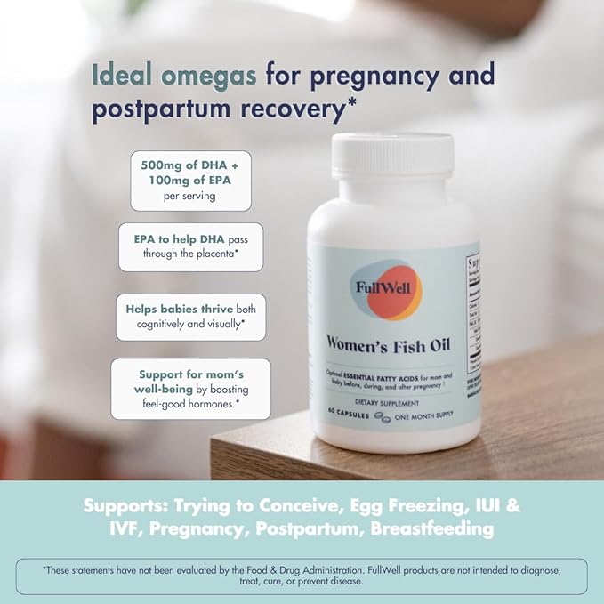 FullWell Women's Fertility Trio - Conception Support for Women - Includes Fertility Booster Prenatal Multivitamin &amp Fish Oil - Supports Egg Health - CoQ10 &amp Ashwagandha - 30 Servings