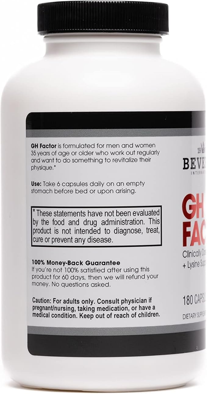 Beverly International GH Factor 180 Capsules. Arginine and Lysine Supplement Amino Acid Formula. Revitalize Your Physique.