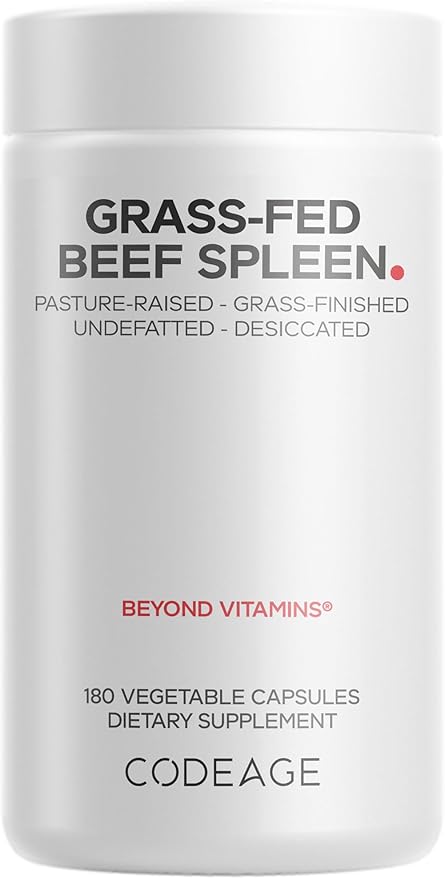 Codeage Grass Fed Beef Spleen Supplement - 2-Month Supply - Freeze Dried Non-Defatted Desiccated Bovine Pills Glandulars Meat – Pasture Raised Beef Vitamins for Spleen -180 Capsules