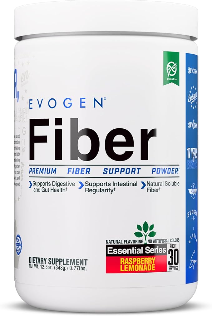Evogen Fiber - Premium Fiber Powder Supplement | No Bloat Constipation &amp Gut Health Support | Natural Raspberry Lemonade| 30 Servings