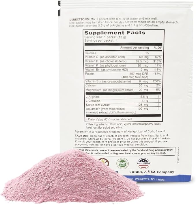 L-ARGININE PRO | 5500mg L-Arginine Plus L-Citrulline 1100mg Raspberry Powder Drink Mix Supplement for Increased Nitric Oxide Production