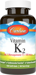 Carlson - Vitamin K2 MK-7 (Menaquinone) 180 mcg Bone Support Calcium Bioavailability K2 Vitamin Vitamin K-2 180 Softgels