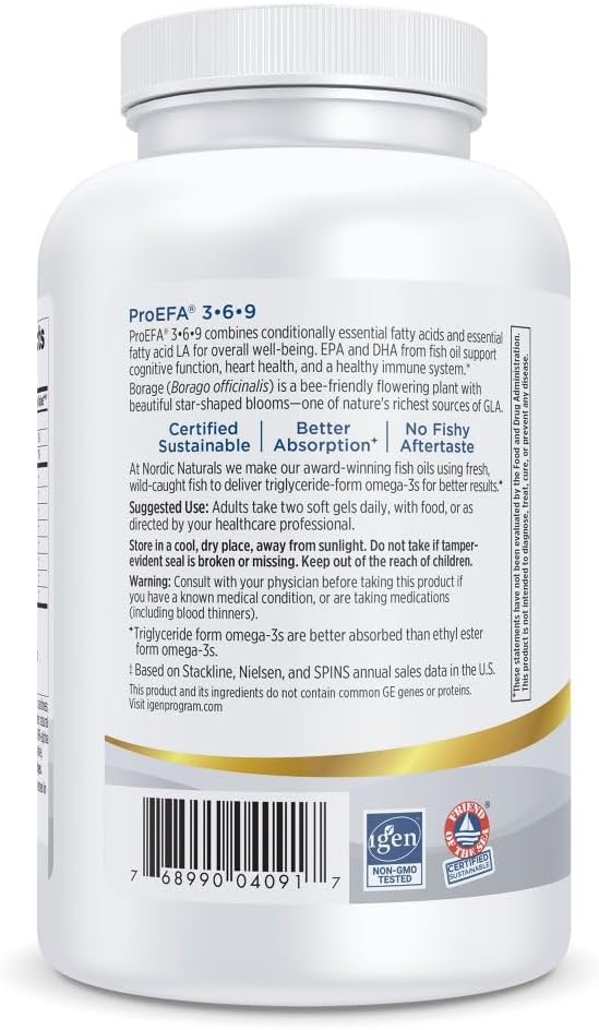 Nordic Naturals ProEFA 3-6-9 Lemon Flavor - 180 Soft Gels - 565 mg Omega-3 - EPA &amp DHA with Added GLA - Healthy Skin Cognition &amp Positive Mood - Non-GMO - 90 Servings