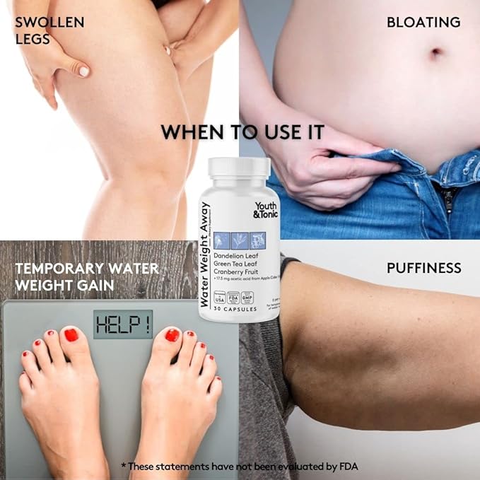 Youth &amp Tonic Bloating Relief with Pre &amp Probiotics from Water Retention Gas or Food Digestion with Water Pills Liquid Activated Charcoal and Digestive Enzymes Bundle Pack