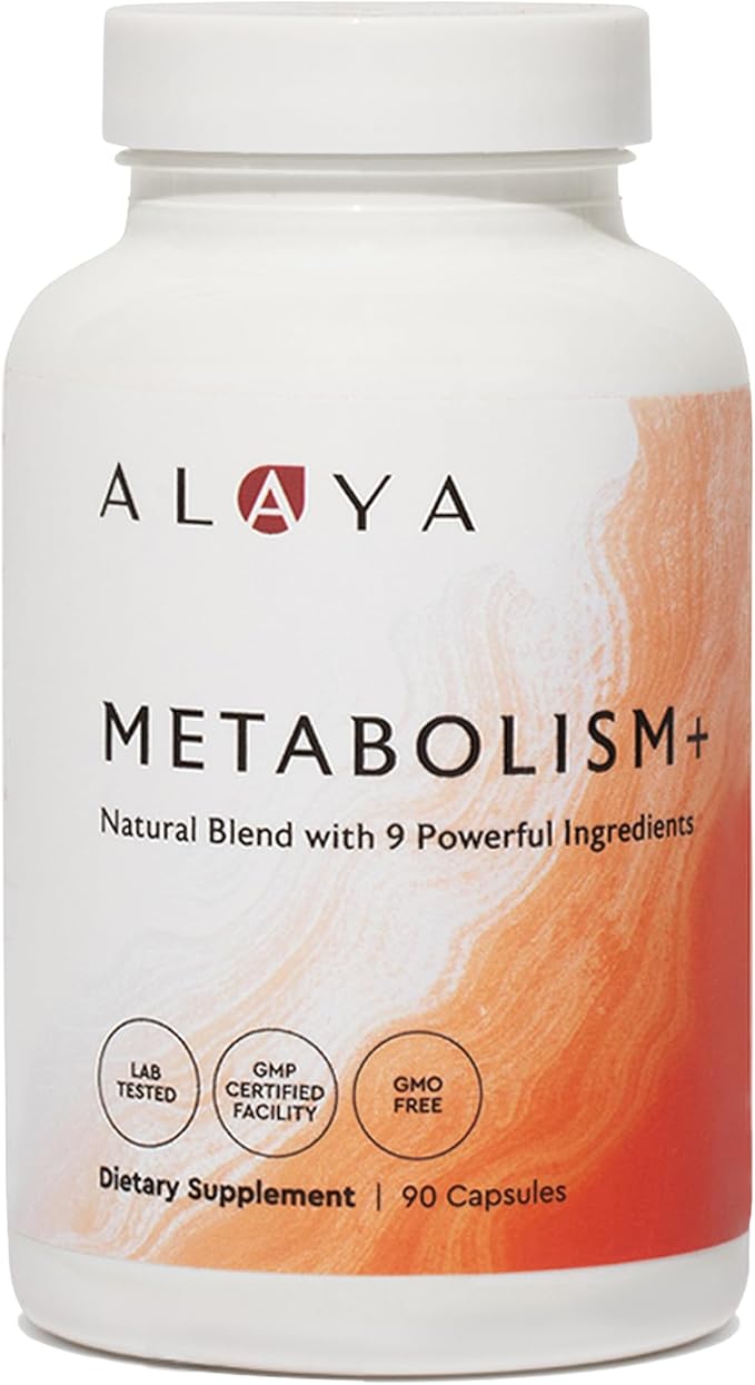 Alaya Naturals Metabolism+ Natural Energy with Green Tea Cinnamon Beet Root Caffeine Non-GMO– 60 Capsules