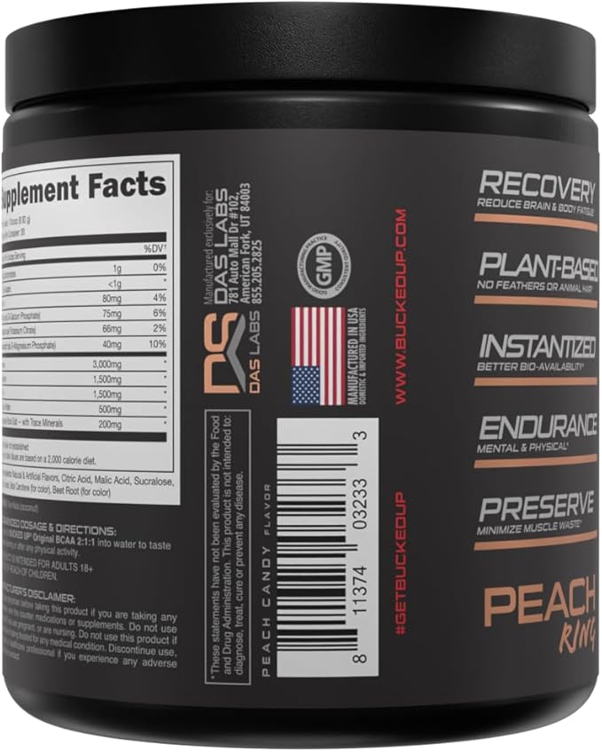 Bucked Up Original BCAA 2:1:1 Branched Chain Essential Amino Acids - Supplement Powder - | 100% Pure 2:1:1 Instantized Formula | Pre/Post Workout | 30 Servings | (Apple Jacked Flavor)