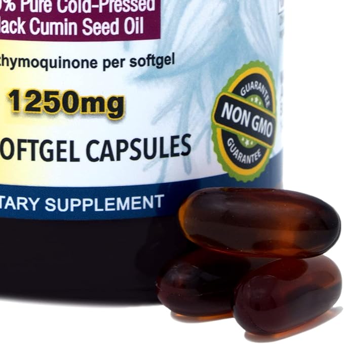 Amazing Herbs Black Seed Oil Pills 1250mg 100 Softgel Capsules - Cold-Pressed | Non GMO