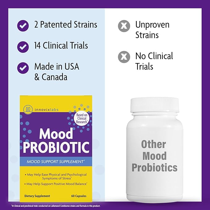 InnovixLabs Mood Probiotic &amp Triple Omega Bundle Mood Probiotic (60 Capsules) Triple Strength Omega-3 Fish Oil (200 Softgel). Supports Brain Joints and Immune Health*