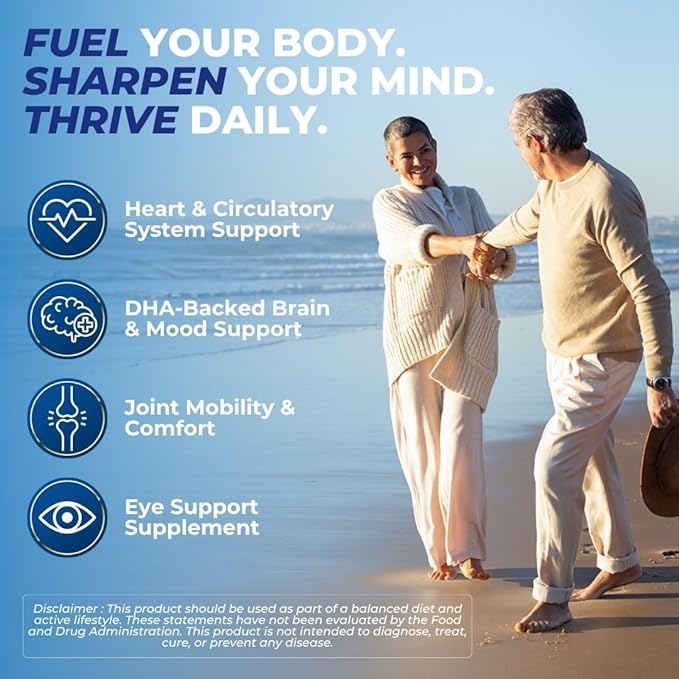 Vital Omega 3 Fish Oil Supplements 2400mg | 864mg EPA &amp 576mg DHA | 1440mg Total Omega-3 Fatty Acids | Promotes Brain &amp Heart Health | Non-GMO Gluten-Free Sugar-Free | Lemon | 60 Day Serving