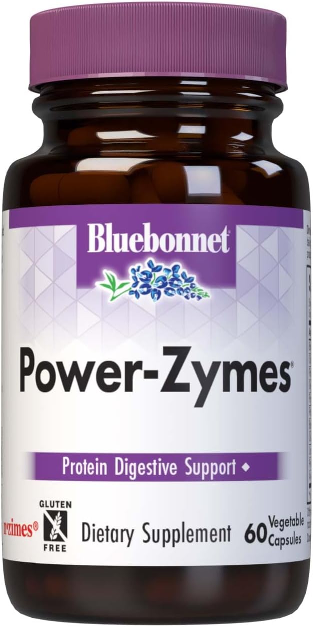 Bluebonnet Nutrition Power-Zymes Protein Digestive Support* Soy-Free Gluten-Free Dairy-Free 60 Vegetable Capsules 60 Servings