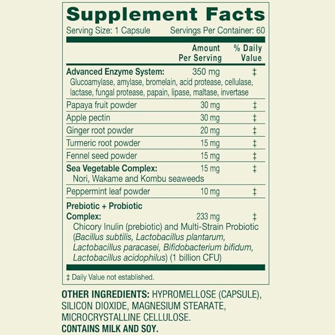 Advanced Papaya Ginger Root Turmeric Fennel Seed Peppermint Leaf Apple Pectin Powder 60 Capsules + Dipaze Gift (Container)