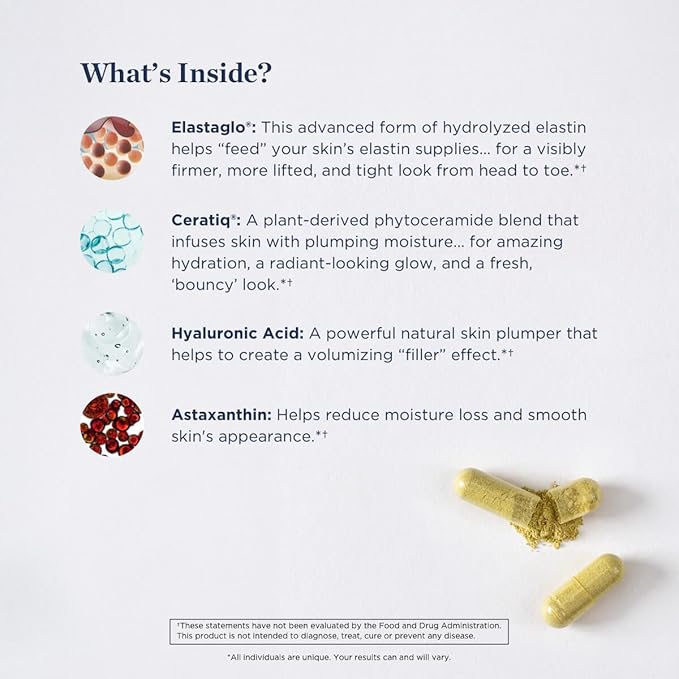 Beverly Hills MD Elastaboost Dietary Supplements for Aging Skin- Elastin Supporting Formula for Lifted Firmer Skin w/Hydrolyzed Elastin Hyaluronic Acid Vitamin C Phytoceramides (60 Capsules)