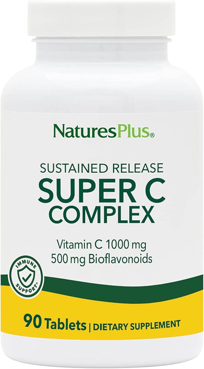 NaturesPlus Super C Complex Sustained Release - 90 Tablets - 1000mg Vitamin C + 500mg Bioflavonoids - Vegetarian Gluten Free - 90 Servings