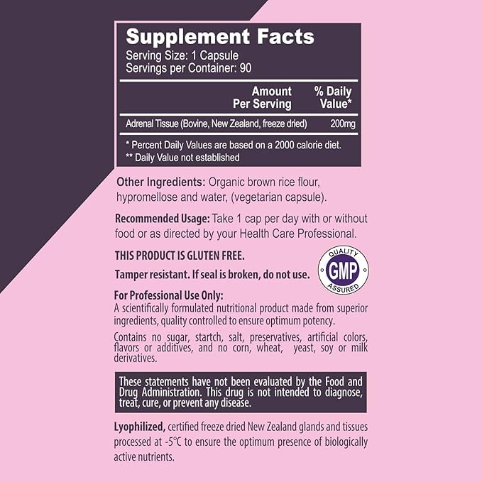 I'm Powered Adrenal Support Natural Glandular Supplement with Bovine Adrenal Tissue 200mg 90 Capsules