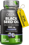 ORZAX Black Seed Oil Cold Pressed 100% Pure | Non-GMO - Rich in Omega 3 6 9 &amp Thymoquinone | Black Cumin Nigella Sativa Oil for Immune Support Hair Skin Face (1000 mg - 90 Softgel Capsules)