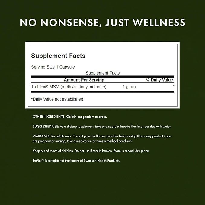 Swanson MSM - Essential Minerals Promoting Mobility &amp Joint Health Support - Helps to Maintain Connective Tissue Health Including Cartilage Collagen &amp Hair - (240 Capsules 1000mg Each) 4 Pa