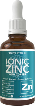 Ionic Zinc Plus Copper Liquid Concentrate 240 Servings Glass Bottle Vegan - Balanced Ratio of Zinc Copper - Supports Immunity Brain Thyroid (2 oz.)