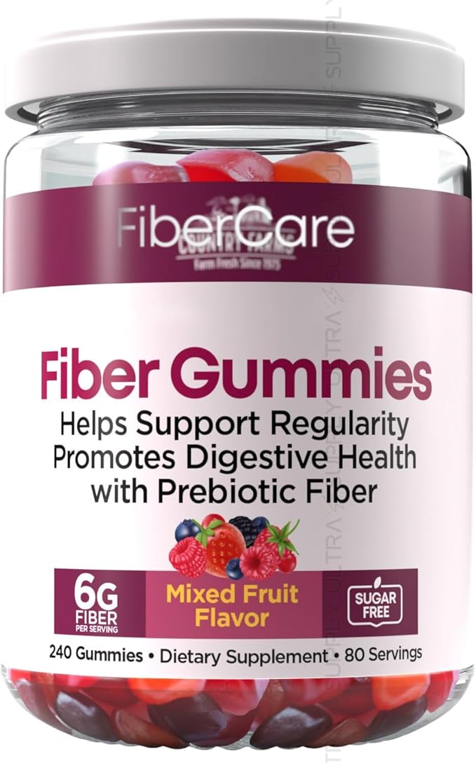 Country_Farms Fiber Care Prebiotic Gummies (240 Count - Value Pack) 6g of Fiber Per Serving FOS from Beets Digestive Health Supports Regularity Mixed Fruit Flavor 80 Servings